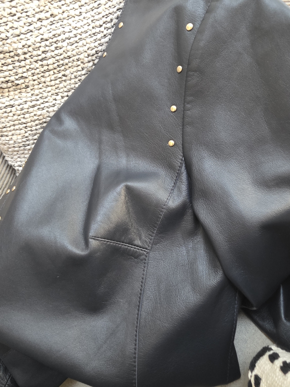 100% Leather Worth Studded Sheath Dress, Slate Gray Navy, Sz 10 - Picture 9 of 16